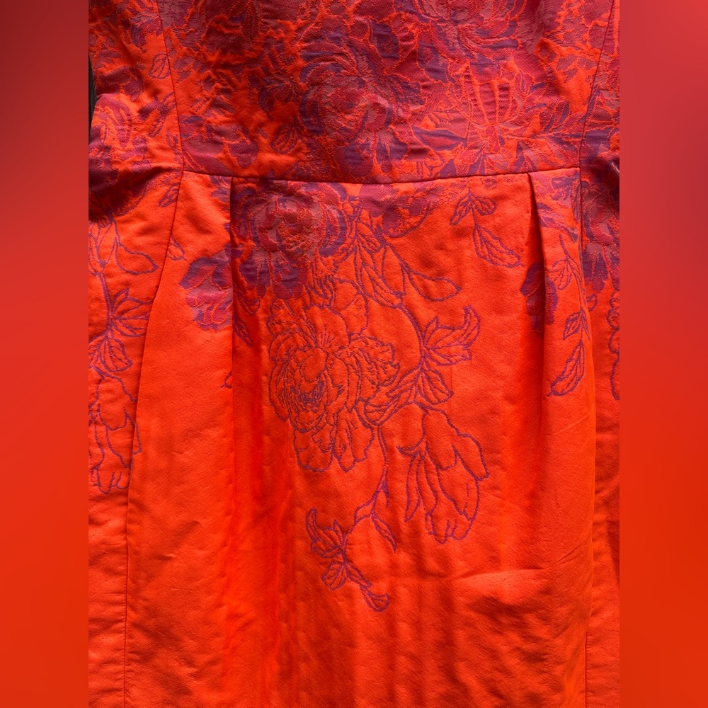 Ginger & Smart Mini Dress Orange & Hot Pink Floral Embroidery Short Sleeve Dress - Picture 4 of 5